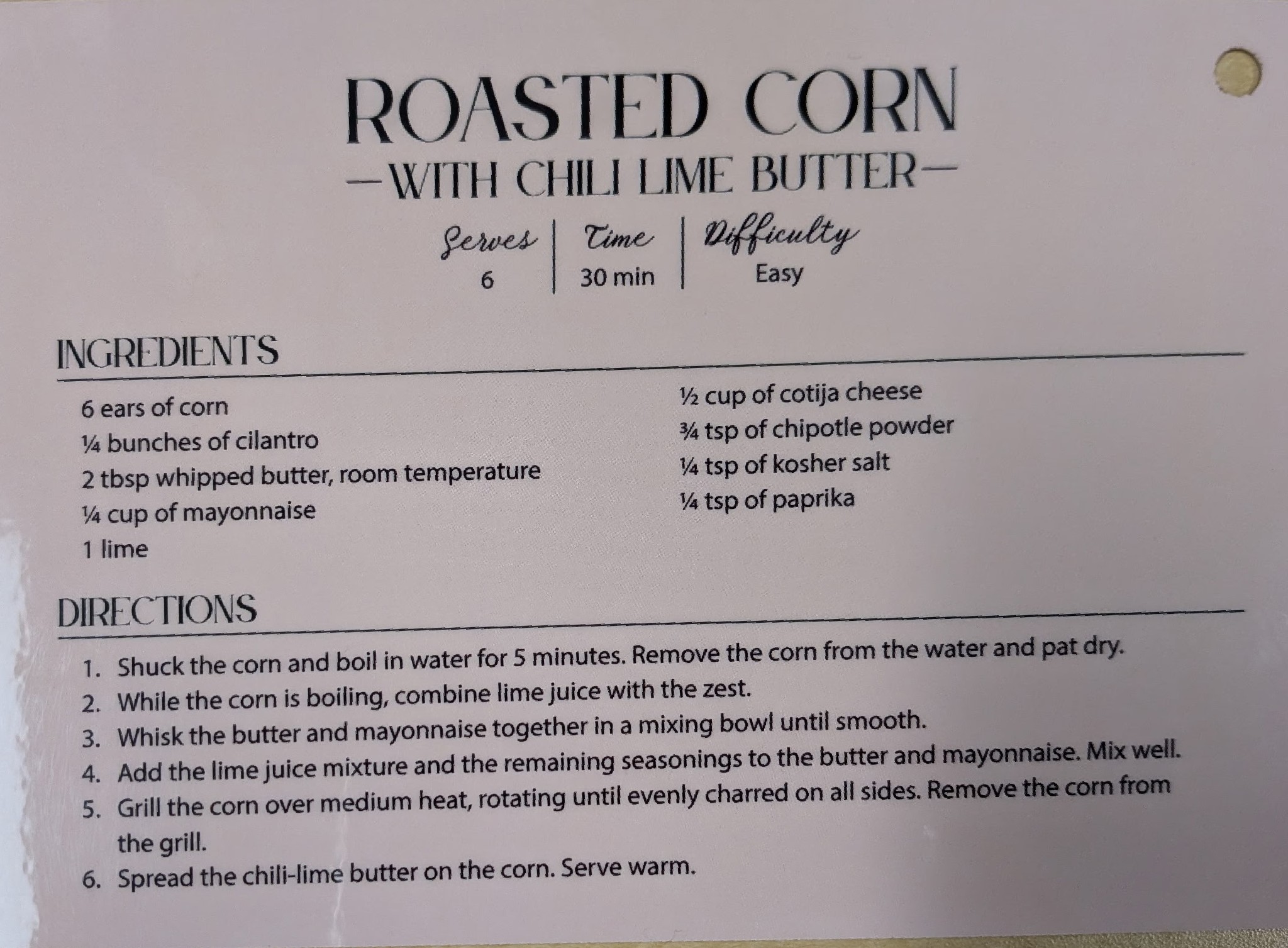 Roasted Corn with Chile Lime Butter